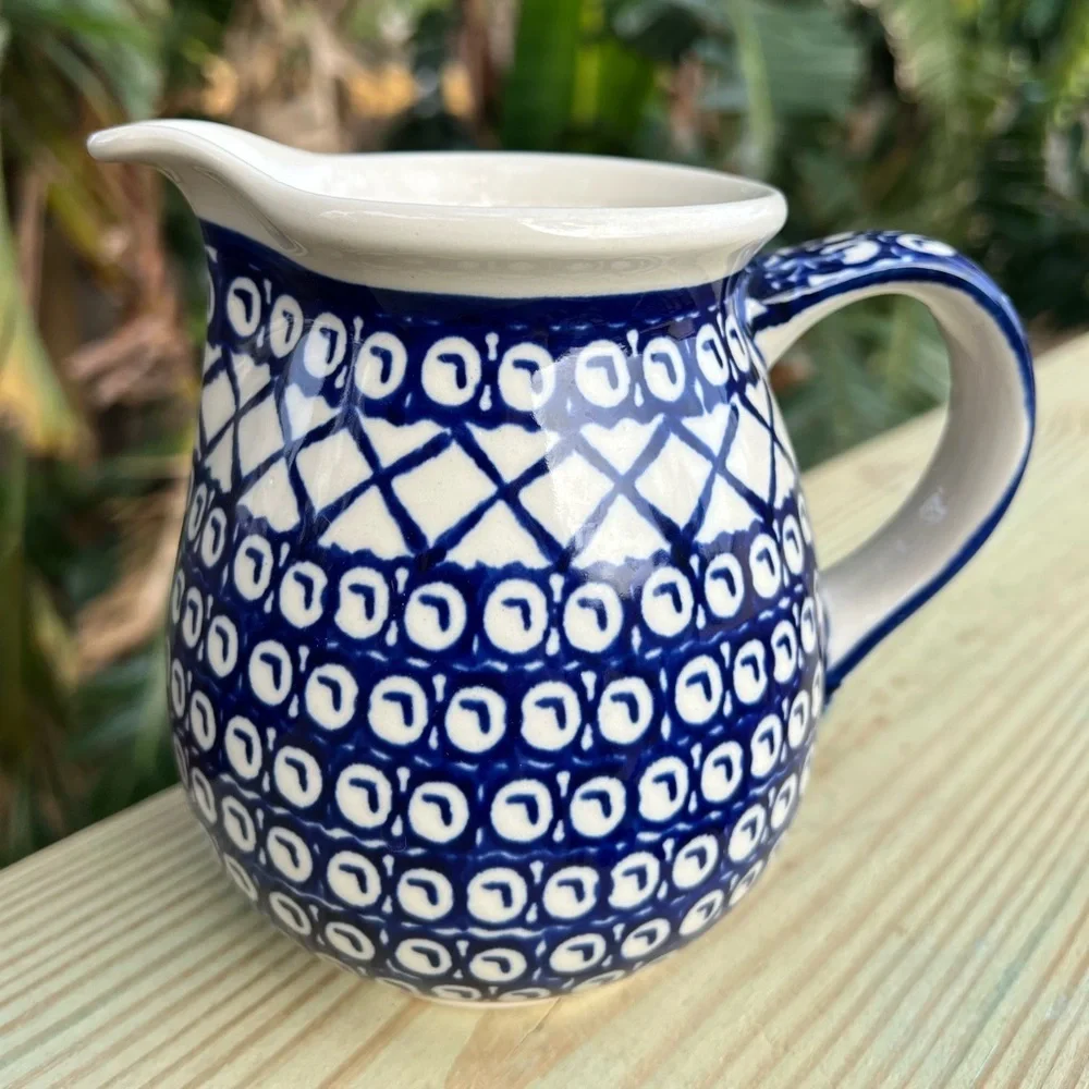 Handmade Polish Pottery Small Serving Pitcher - Bolesławiec, Blue Pattern, 5”